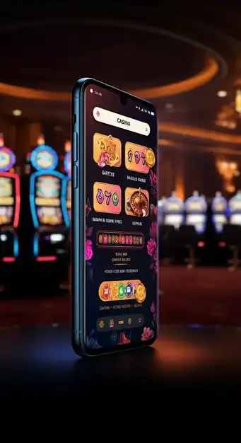 Interface mobile de Play Regal Casino affichant une sélection de machines à sous populaires et des options de menu intuitives, illustrant la facilité d'accès et le divertissement sans téléchargement.